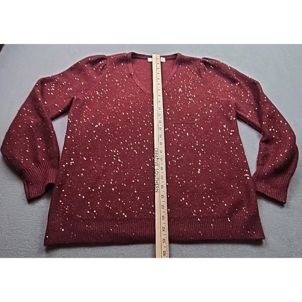 Loft Womens Pleated Sleeve Sweater Top Size: L‎ Burgundy/gold Shimmer - Picture 6 of 11